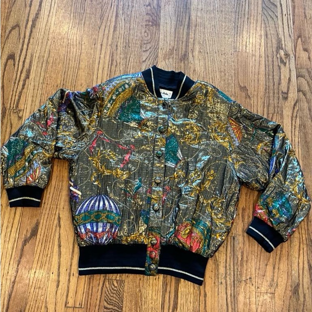 Vintage 1980’s Lurex Bomber Jacket Womens Size 40 Hot Air Ballons Jac Dale